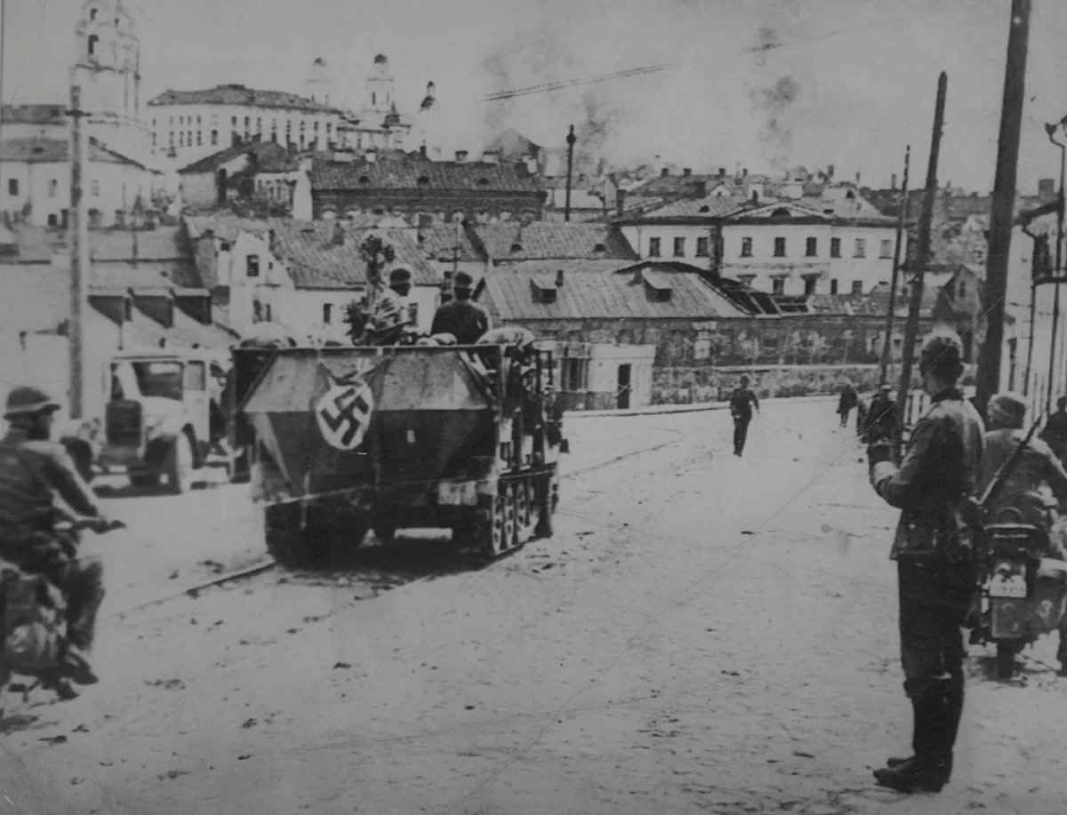 Nazi troops in Minsk. Photo: Northcliffe Collection / ANL / Shutterstock / Rex Features / Vida Press