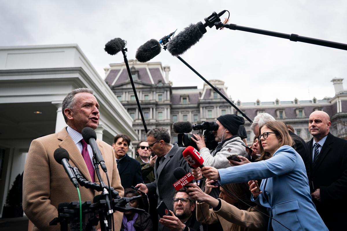 Steve Witkoff speaks to members of the media outside the White House, 6 March 2025. EPA-EFE/AL DRAGO