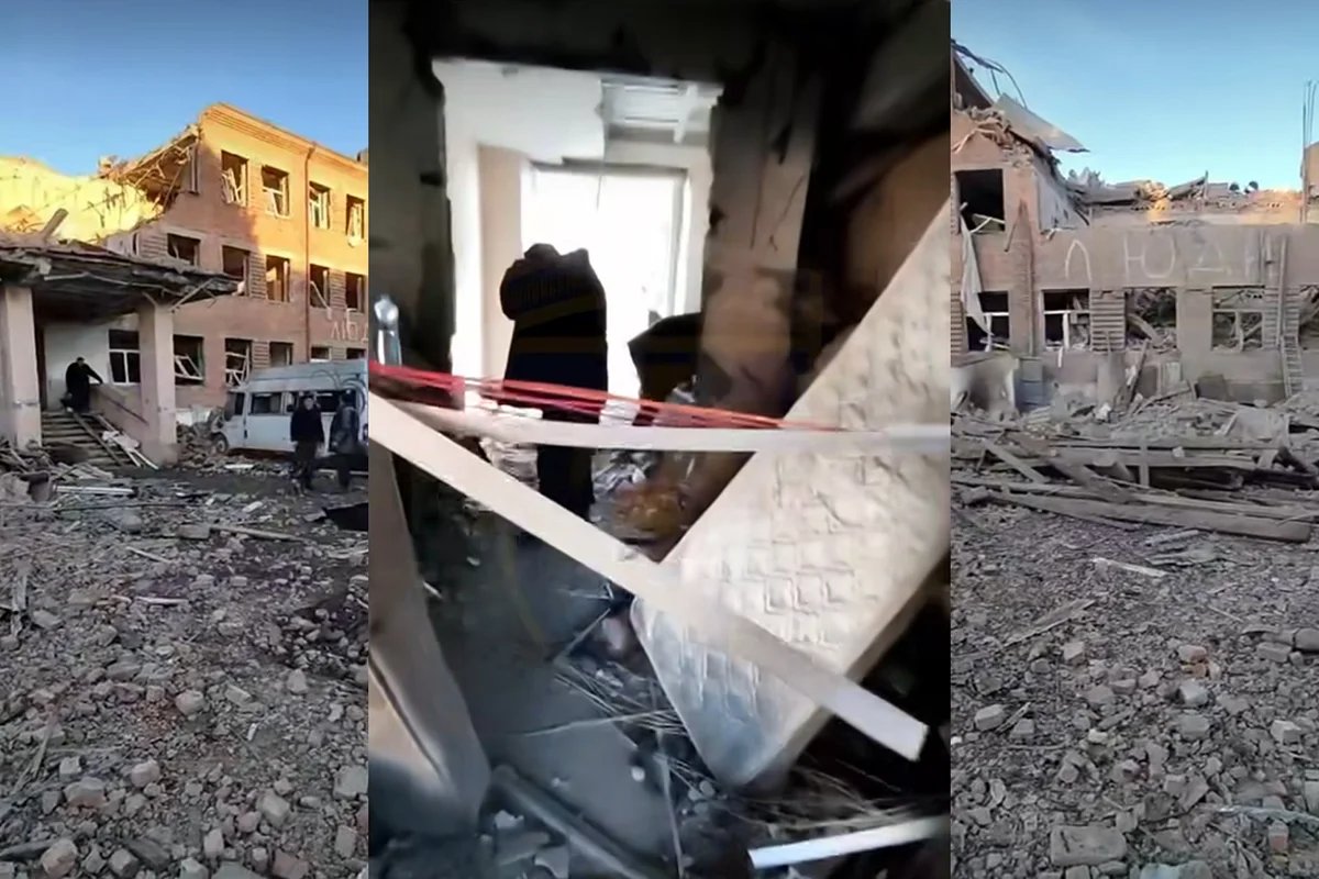 The aftermath of the missile attack on the boarding school in Sudzha. Screenshot: TRO Media