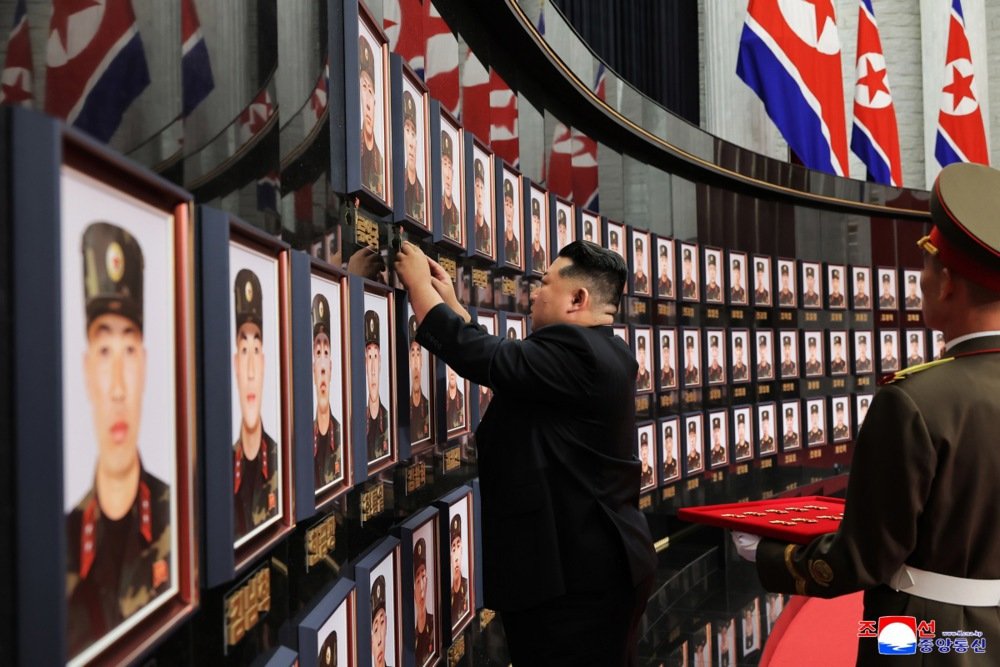 Kim Jong Un honours North Korean soldiers killed in overseas operations in a ceremony held in Pyongyang, North Korea. Photo: EPA/KCNA