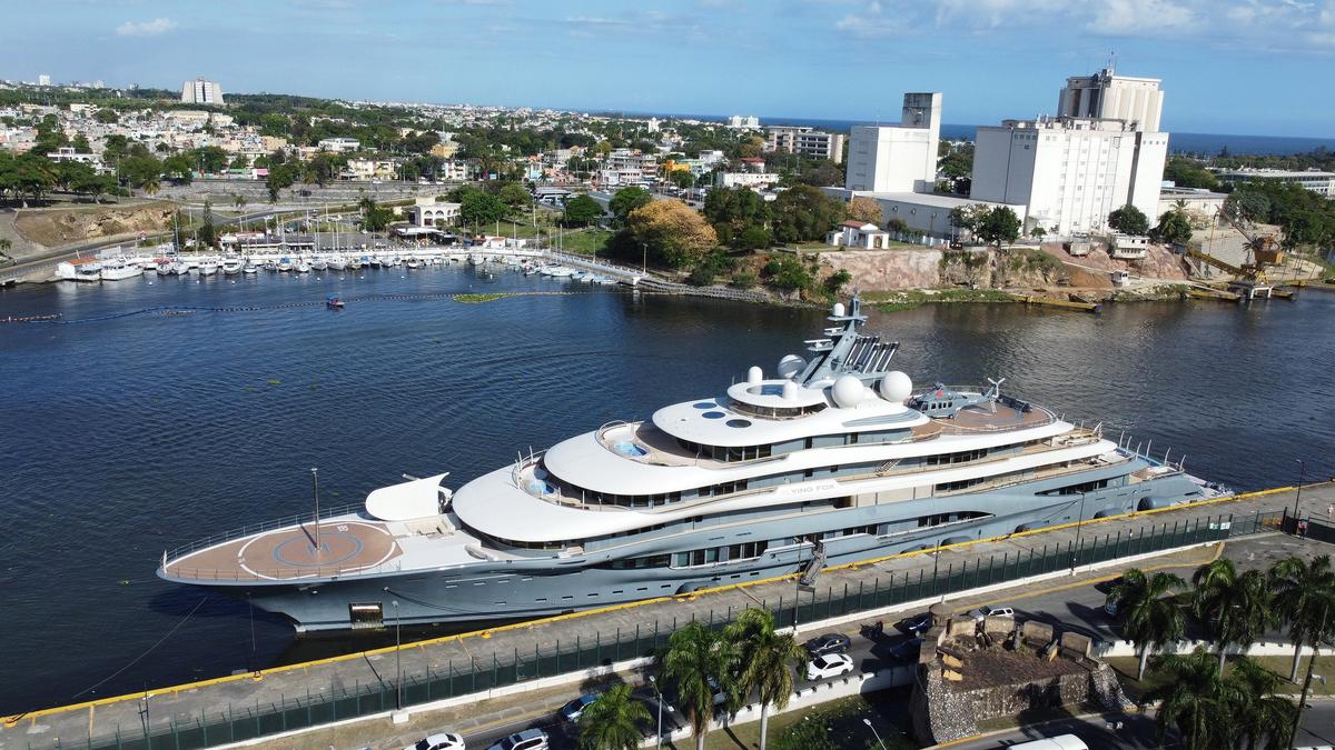 The luxury yacht Flying Fox, which belongs to Russian businessman Dmitry Kamenshchik, anchored in Santo Domingo, Dominican Republic, 25 March 2022. EPA-EFE/Orlando Barria
