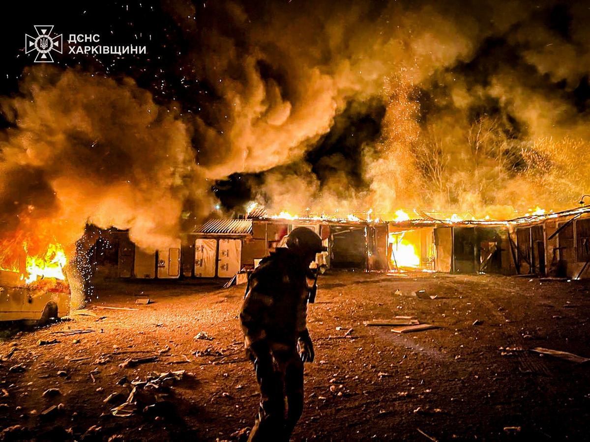 The aftermath of a Russian glide bomb attack on Kupyansk, in eastern Ukraine’s Kharkiv region, 11 April 2025. Photo: State Emergency Service of Ukraine.